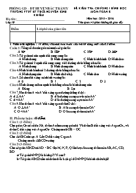 Đê kiêm tra chương I Hình học môn Toán 8